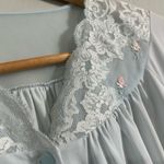 Vintage 1970s Shadowline Baby Blue Lace Trim Nylon Robe Small Long Lingerie Photo 5