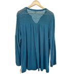 Style & Co Womens Plus 3X Kale Lace Shoulder Texture Split Neck Blouse NWT Boho Photo 5