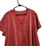 Woman Within  Short Sleeve Blouse Coral Eyelet Henley Tee Size 26/28 2XL 3XL Photo 3