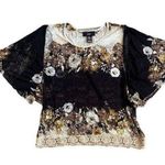 Rain Floral Lace Trim Belle Sleeve Sz Large BOHO Hippie Festival Blouse Photo 0