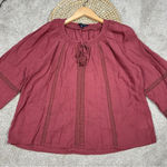 American Eagle Longsleeve Blouse Bell Sleeves Tassels Rust Colored Cotton Size L Photo 2
