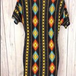 š Aztec boho cowgirl short sleeve v neck pullover mini dress small black blue Photo 2