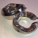 Chunky Silver Tone Wavy Retro Boho Hoop Earrings Photo 3