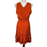Calvin Klein  SZ 10 A-Line Dress Sleeveless V-Neck Tie Waist Ruffled Hem Crinkle Photo 3