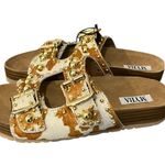 NWT Myra Dumble Leather Cowhair Studded Strappy Buckle Slide In Sandals Sz 7 White Photo 3