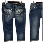 Miss Me  Jeans Signature Cuffed Capri 25 Thick Stitched Sequin Embroidered Wings Photo 1