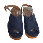 Lucky Brand Merrona Wedge Sandal Blue Faux Suede Adjustable Sling Back Size 10 B Photo 1