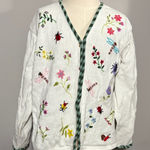 Storybook Knits Large White Cardigan with Embroidered Insects Photo 0