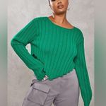 Pretty Little Thing Plus Bright Green Chunky Knit Long Sleeve Dip Hem Crop Top XXL Photo 2