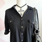 Black Button Up Top, Y2K Retro Indie‎ Sleaze Minimalist Gothic Grunge Large Photo 1