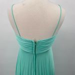 Vintage 70s Pleated Maxi Dress w Sheer Cape Mint Green Tie Spaghetti Strap Small Photo 10