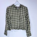 Free People Plaid Checker Hooded Cropped Long Sleeves Green Oversized Top Rare Photo 1