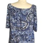 Viamor Blue Paisley Print Off Shoulder Tunic Top Blouse Dress Women's Size Small Photo 4