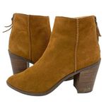 BP . Heath Brown Suede Leather Ankle Boots Back Zip Block Heel Bootie Photo 0