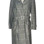 DONALD BROOKS For Main Street Plaid Trench Coat Belted Epaulets Fits Size Small Gray Photo 0