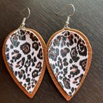 NEW! Pebbled Faux Leather Double Layer Leopard Brown Black Teardrop Earrings Photo 7