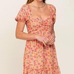 Peach Love California Orange Floral Sweetheart Ruched Front Dress Size Small Photo 0