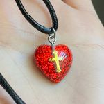Handmade aesthetic vintage goth romance cute style red heart & cross simple necklace👼❤️ Photo 3