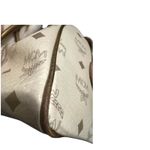 MCM  Visetos Lion Patchwork Boston Bag White Gold Leather Trim Satchel Photo 3