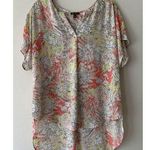 Sami & Jo Floral Print High Low Semi Sheer V Neck Blouse Size XL Photo 0
