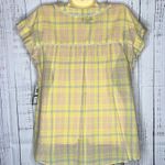 Democracy  NWT L Tan - Yellow Plaid Eyelet Ruffle Sleeve Boxy Button Down Shirt Photo 1