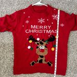 Merry Christmas Red Reindeer Googly Eyes Crewneck Sweater Holiday Ugly Christmas Brown Size L Photo 4