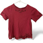 Free People Red Lace Trim Short Sleeve Top Size S Photo 0