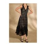Sundance Champs De Fleur Lace Ruffle V-Neck Black Maxi Boho Dress Womens LARGE Photo 1