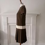 Vintage Womens Dress Small 60s Retro Minimalist Pleated Mod Drop waist Toni Todd Brown Photo 2