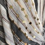 Vintage Stripe Silver Metallic Gold beaded Scarf Gray Photo 4