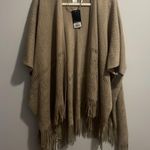 Nine West Mushroom Colored NEW Solid Fringe Topper Open Cardigan One Size Photo 3