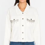 Savanna Jane White Corduroy Jacket with Silver Embellishments. Size Medium Photo 0