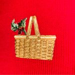 Longaberger  Red Embroidered Baskets & Holly Button cardigan Vtg USA sz XL-EUC Photo 1