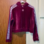 Adidas Originals Cropped Velour Suit Pullover Hoodie Sweater Maroon Size Medium Photo 0