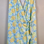 Lands' End  Citrus Lemon Lime Women's 3X Ruffle Hem‎ Wrap Sun Dress Swim Coverup Photo 0