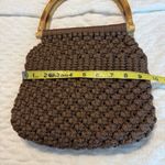 Vintage Brown Macrame Crochet Boho Handbag Purse Bamboo Handles Gingham Lining Photo 8