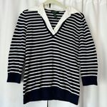 Ralph Lauren Blue & White 2 in 1 Collared Striped Cotton Sweater Size Medium Photo 0