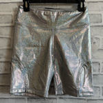 NWT! Women’s MONO B silver holographic biker shorts Medium Photo 0