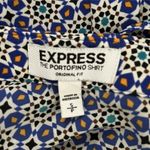EXPRESS Shirt Womens Small Blue Multi Geometric Portofino Chiffon Casual Career Photo 6