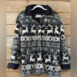 Real Comfort Fleece Coat Women's Nordic Deer Size Medium Jacket Vintage Black Photo 0