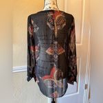 Daniel Rainn Split Neck Long Sleeve Sheer Tunic Blouse Black Scarf Print Size M Photo 1