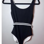 Black & White Solid & Striped Reversible Black White One Piece With Belt Sz S NWT $198 Photo 11