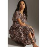 Anthropologie NWT Maeve Somerset Maxi in Orange Navy Print Cotton Dress L Photo 2