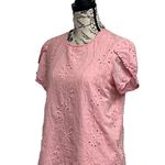 ELDINA Women's 2024 Summer Casual Short Sleeve Blouse Embroidery Petal Sleeve L Pink Size L Photo 2