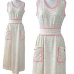 Vintage 60s 70s Shady Lane Sleeveless Cream Maxi Dress Spring Mod USA Size Small Pink Photo 1