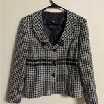 Sandro  Tweed Jacket Blazer Size Large 10-12 Black White Ribbon Detail Buttons Photo 0