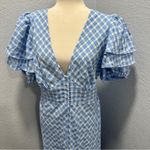 Betsey Johnson Size XL Blue Checkered Puff Sleeve Plaid Midi Dress Casual Flirt Photo 4