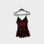 White Fox Boutique  Floral Ruffle Mini Dress Tie Front Black Red Size S Photo 1
