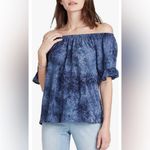 Knox Rose Knox‎ Rose Blue Tie-Dyed Eyelet Flutter Sleeve Off-the-Shoulder Top Size Large Photo 2