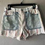 American Eagle  High Waist Cut-Off Striped Patchwork Denim Mom Shorts Size 2 Photo 0